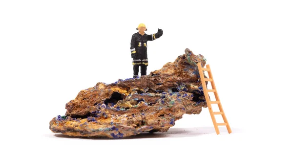 Malachite Azurite Mineral Stone Small Fireman Isolated White — Stock Photo, Image