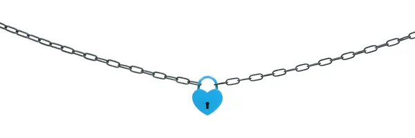 爱情锁 蓝心锁和锁链 — 图库照片