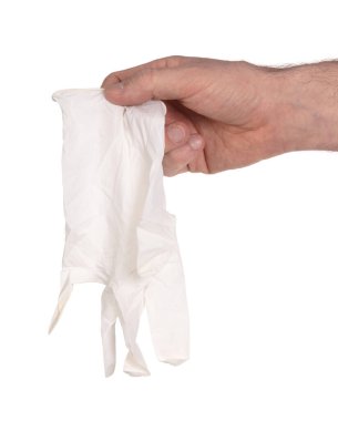 Beyaz arka planda izole edilmiş lateks eldiven - tıbbi ekipman, koruma eldiveni