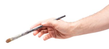 Beyaz arka planda izole edilmiş eski ahşap boya fırçası