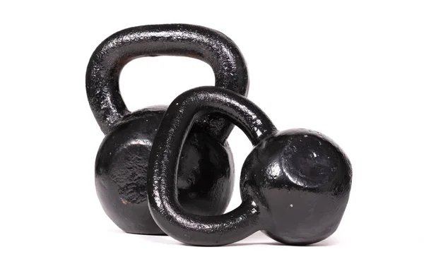 Schwarze Kettlebells Isoliert Auf Weißem Hintergrund — Stockfoto