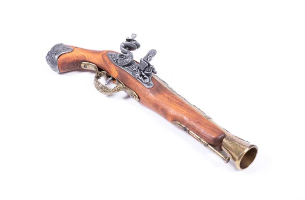 Старая Деревянная Пушка Белом Фоне — стоковое фото