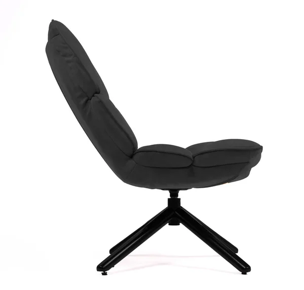 Moderna Cadeira Lounge Camurça Preta Isolada Fundo Branco — Fotografia de Stock