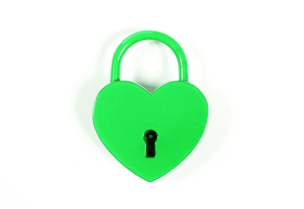 Lock Love Green Heart Lock Isolated White — Stock Photo, Image