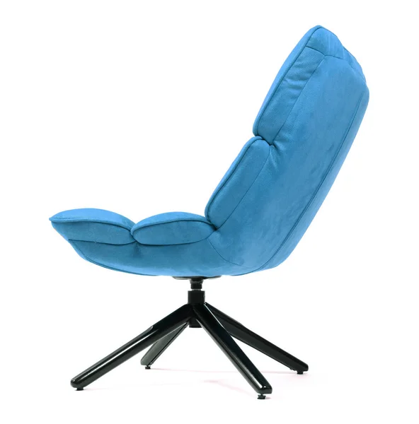 Nowoczesny Niebieski Zamszowy Salon Krzesło Izolowane Białym Tle — Zdjęcie stockowe