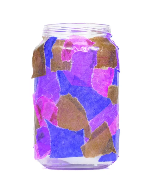 Jar Decorated Colorful Paper Tealight Isolated — Stock Photo, Image
