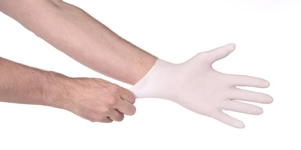 Gant Latex Isolé Sur Fond Blanc Matériel Médical Gants Protection — Photo