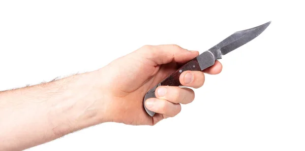 Old Sharp Metal Pocket Knife Hand Isolated — Stock Photo, Image