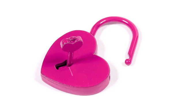 Lock Love Pink Heart Lock Isolated White — Stock Photo, Image