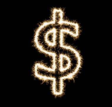 Dolar - kıvılcımlardan yapılmış, siyah üzerine izole edilmiş