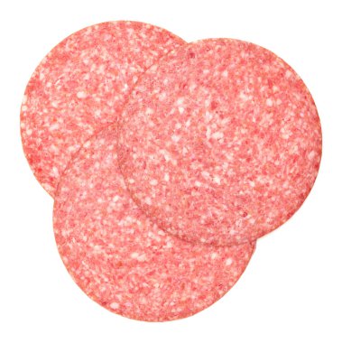 Tütsülenmiş sosis salamı, beyaz üzerine izole edilmiş.