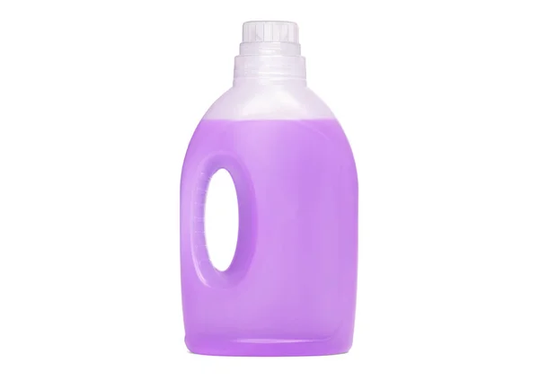 Bottiglia Detergente Sapone Liquido Viola Tessuti Isolato Bianco — Foto Stock