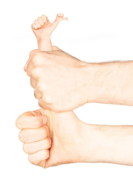 Περίεργος Αντίχειρας Επάνω Χέρι Του Ανθρώπου Που Απομονώνεται Λευκό Φόντο — Φωτογραφία Αρχείου