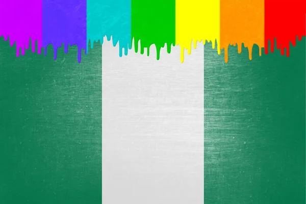 Paint Colors Rainbow Flag Dripping National Flag Nigeria — Stock Photo, Image