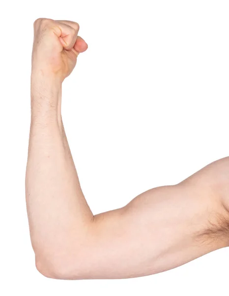 Male Arm Shows Biceps Isolated White — Stock Photo, Image