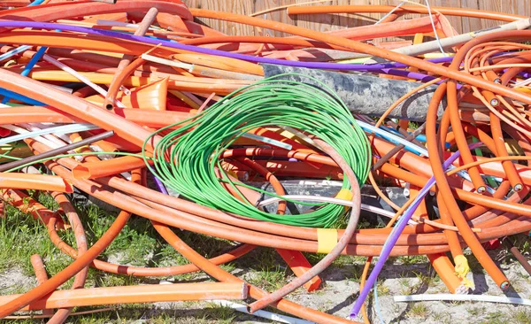 Pile of leftover cables, trash waiting to be picked up