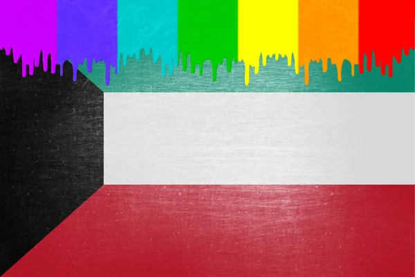 Paint Colors Rainbow Flag Dripping National Flag Kuwait — Stock Photo, Image