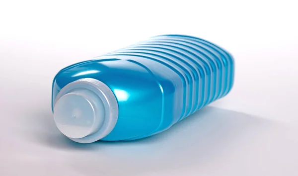 Bottiglia Detergente Sapone Liquido Blu Tessuti Isolato Bianco — Foto Stock