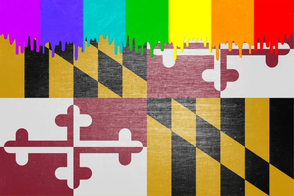 Paint Colors Rainbow Flag Dripping State Flag Maryland — Stock Photo, Image