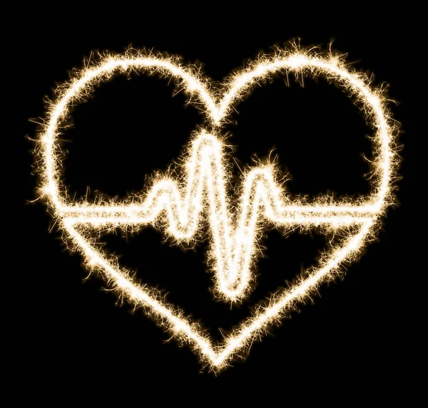 Heartbeat Φτιαγμένο Από Αστράφτει Απομονωμένο Μαύρο — Φωτογραφία Αρχείου