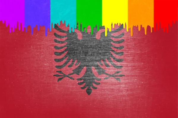 Verf Kleuren Van Regenboogvlag Druipt Nationale Vlag Van Albanië — Stockfoto