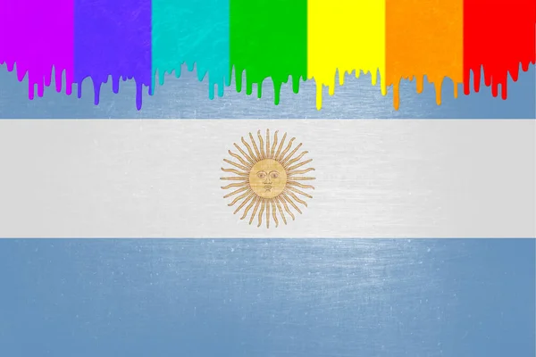 Paint Colors Rainbow Flag Dripping National Flag Argentina — Stock Photo, Image