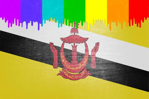 Verf Kleuren Van Regenboogvlag Druipt Nationale Vlag Van Brunei — Stockfoto