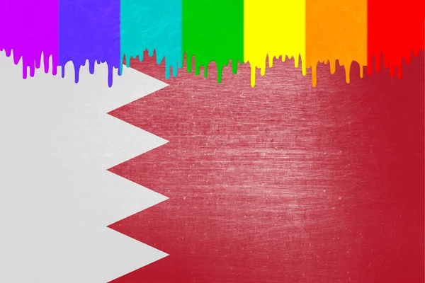 Paint Colors Rainbow Flag Dripping National Flag Bahrain — Stock Photo, Image