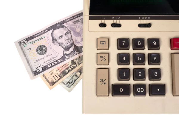 Old Fashioned Calculator Dollars Isolated White — Stock Photo, Image