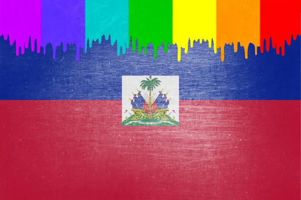 Verf Kleuren Van Regenboogvlag Druipt Nationale Vlag Van Haïti — Stockfoto