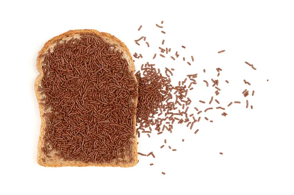 Typische Holländische Schokoladenstreusel Hagelslag Auf Einer Scheibe Brot Isoliert — Stockfoto