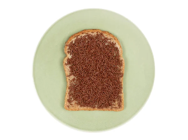 Typical Dutch Chocolate Sprinkles Hagelslag Slice Bread Isolated — Stock Photo, Image