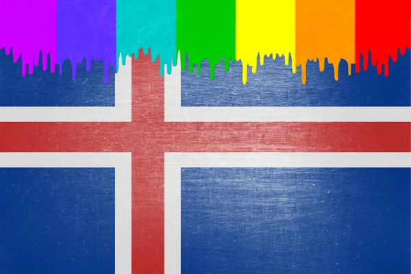 Verf Kleuren Van Regenboogvlag Druipt Nationale Vlag Van Ijsland — Stockfoto