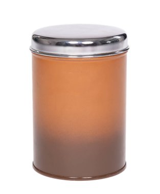 Eski kahverengi teneke kutu, beyaz arka planda izole edilmiş.