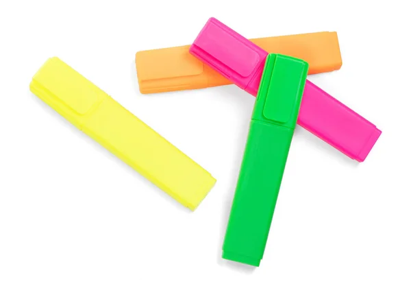 Beyaz Arkaplan Üzerinde Izole Edilmiş Çeşitli Renklerde Renkli Fosforlu Kalemler — Stok fotoğraf