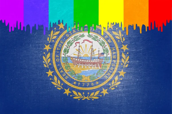 Barva Barvách Duhové Vlajky Kape Nad Státní Vlajkou New Hampshire — Stock fotografie