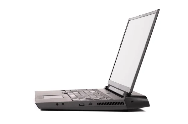 Moderne Zwarte Laptop Geïsoleerd Witte Achtergrond — Stockfoto