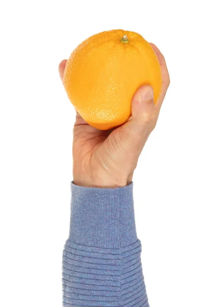 Orange Der Hand Isoliert Auf Weißem Hintergrund — Stockfoto