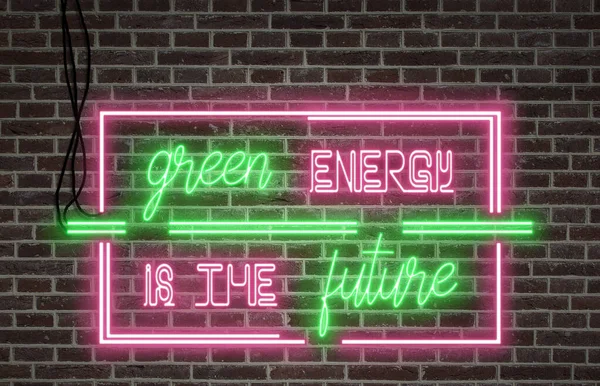 Bright Neon Lights Wall Green Energy Future — Stock Photo, Image