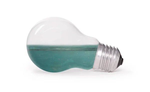 Glödlampa Med Grönt Vatten Inuti Isolerad Vitt — Stockfoto