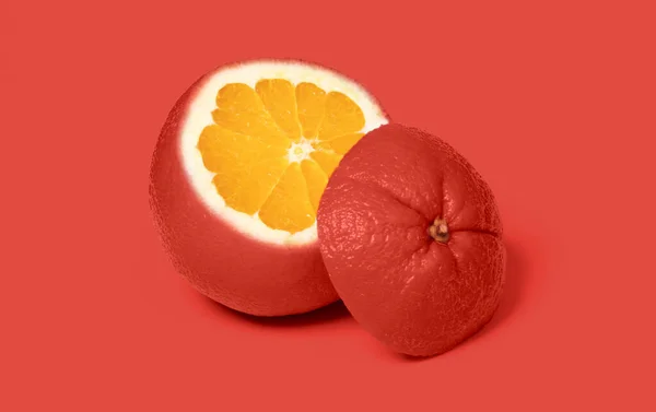 Extraño Rojo Rodajas Naranja Aislado Sobre Fondo Rosa — Foto de Stock
