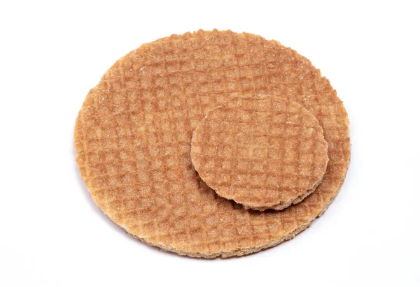 Holland Karamellás Gofri Kicsi Nagy Kerek Fehér Alapon Izolált Stroopwafel — Stock Fotó