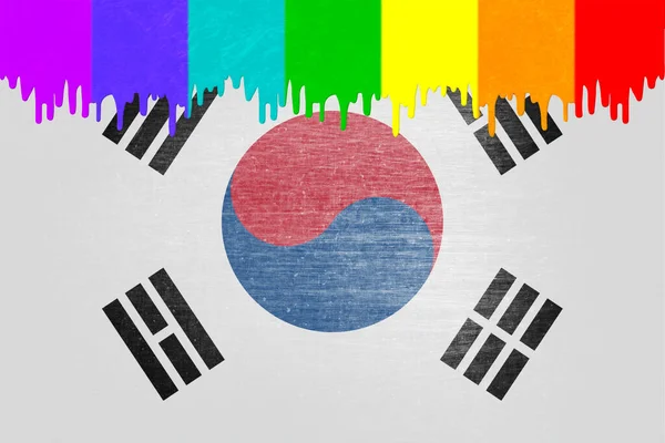 Paint Colors Rainbow Flag Dripping National Flag South Korea — Stock Photo, Image