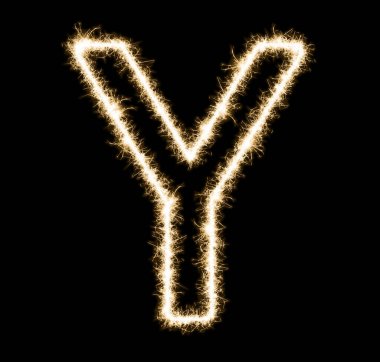Y harfi - kıvılcımlardan yapılmış, siyah üzerine izole edilmiş