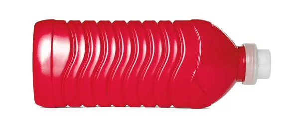 Rote Waschmittelflasche Flüssigwaschseife Für Textilien Isoliert Auf Weiß — Stockfoto
