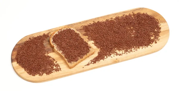 Typische Holländische Schokoladenstreusel Hagelslag Auf Einer Scheibe Brot Serviert Auf — Stockfoto