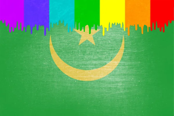 Verf Kleuren Van Regenboogvlag Druipt Nationale Vlag Van Mauritanië — Stockfoto