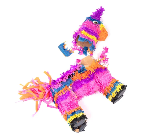 Gebrochene Bunte Esel Pinata Isoliert Auf Weißem Hintergrund — Stockfoto