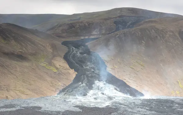 Textura Lava Volcánica Erupción Del Volcán Fagradalsfjall Islandia —  Fotos de Stock