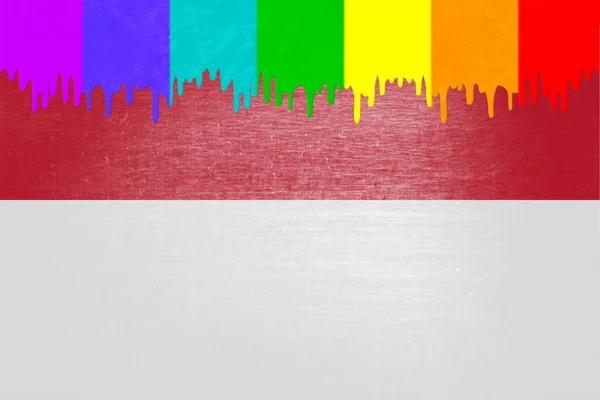 Farbe Den Farben Der Regenbogenfahne Tropft Über Die Indonesische Nationalflagge — Stockfoto